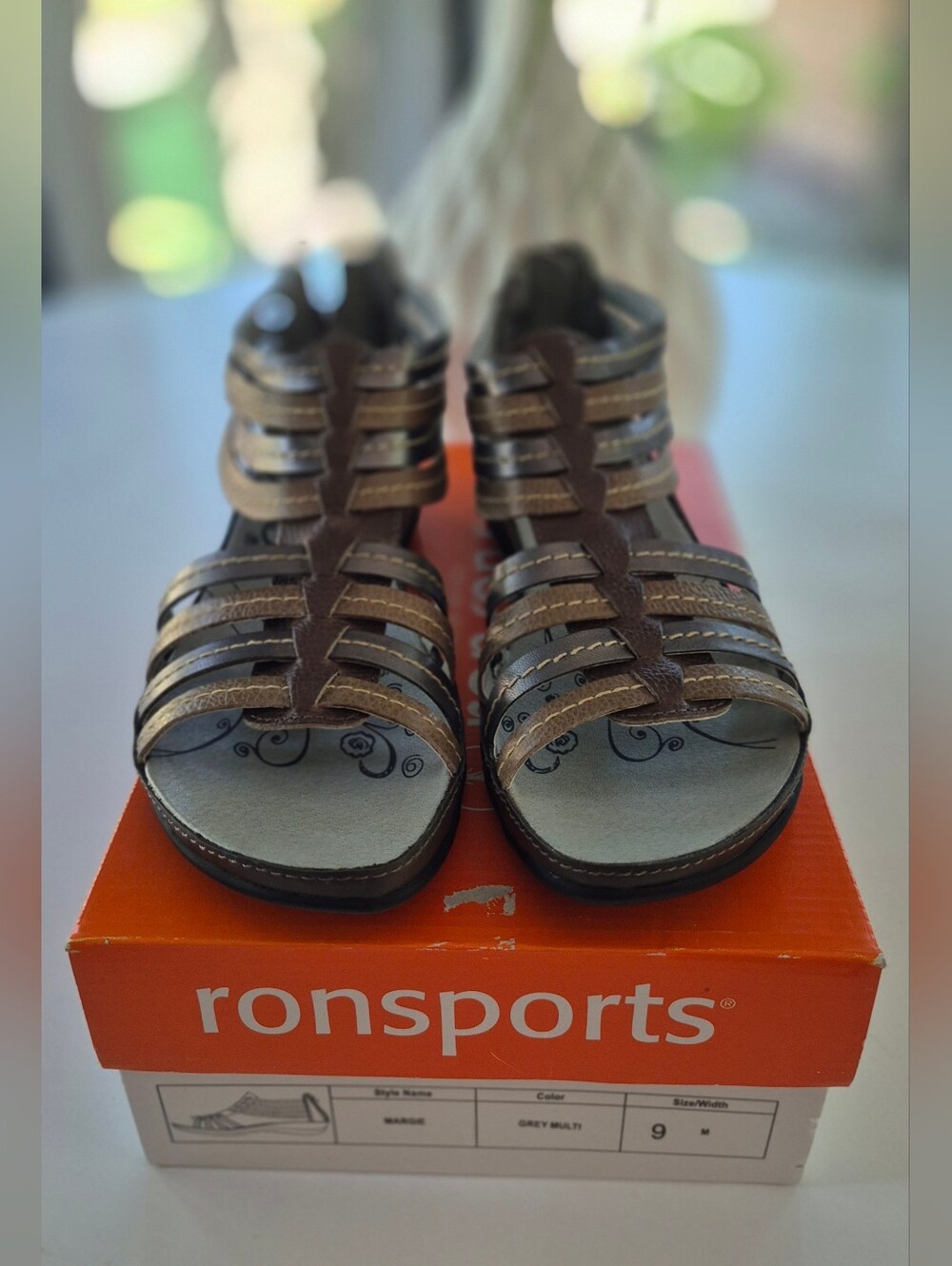 Ronsports New Marge Multi-Strap Grey Sandals - Grey and Brown Straps Size 9